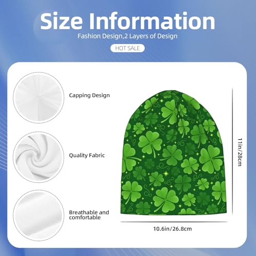 St Patricks Day Beanie Chemo Hats for Women Men Clover Slouchy Cancer Headwear Stretchy Skull Cap Soft Knitted Hat Nightcap Chemo Gifts — view 2