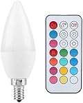 2 Pcs RGB Candle Bulb,3W Smart E27 E14 E12 B22 Optional Candelabra Base LED Bulb Remote Control Color Changing LED Candle Light Bulb Lamp for Home Decoration(E12RGB+Warm White)