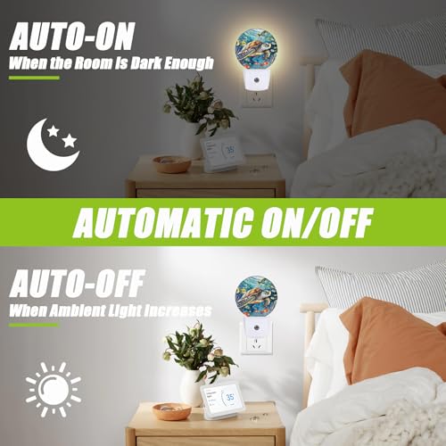 Image of Sea Turtle Night Light,Underwater World Night Lights Plug into Wall for Kitchens Toilets Bedroom Decorative Half Round Nightlight Led Lamp 0.5W Sleep Friendly