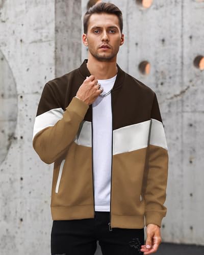 Image of HYPESTFIT Mens Lightweight Jacket Casual Bomber Jacket Color Block Varsity Coat