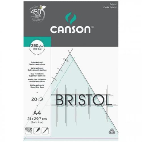Lot de 10 Bloc 20 feuilles Bristol Arts graphiques (collées 1 côté) A3 250g/m², très lisse blanc