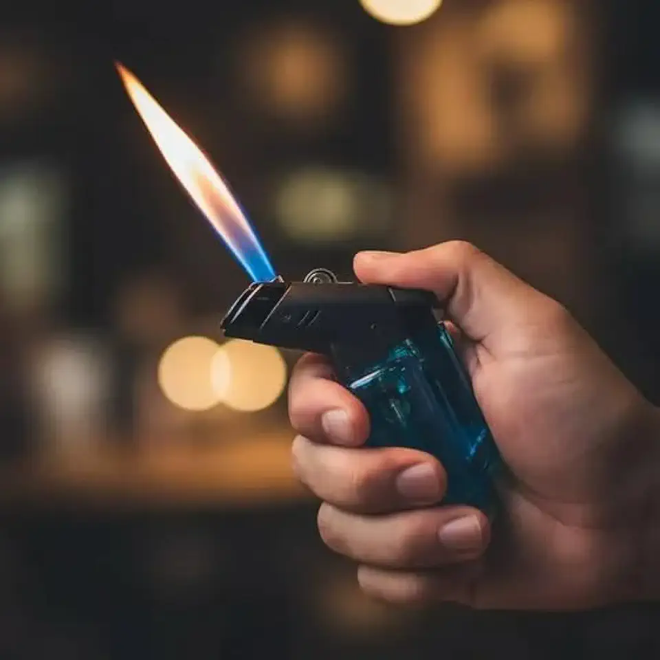 Isqueiro Maçarico Recarregável Portátil com Chama Azul Ajustável – Acendimento Rápido, Resistente ao Vento, Ideal para Cozinha, Camping e Uso Profissional