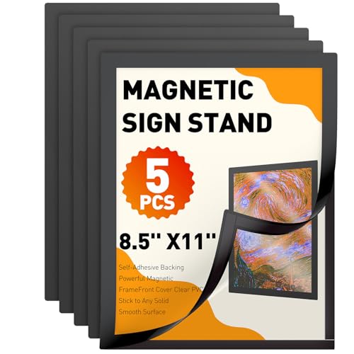 Uniclife 5 Pack Magnetic Sign Holder 8.5" x 11" Self-Adhesive Magnetic Picture Frame Wall Mounted Display Frame for Home Office Store Poster Document Holder for Wall Door Glass Window Refrigerator