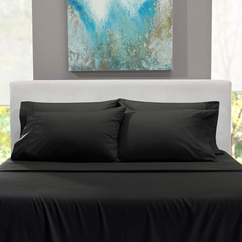 Image of BEVI - Home Premium Solid Plain Single Bedsheet with 1 Pillow Cover 300 TC Microfiber for Single Bed | Size (60 inch x 90 inch) Slate Black
