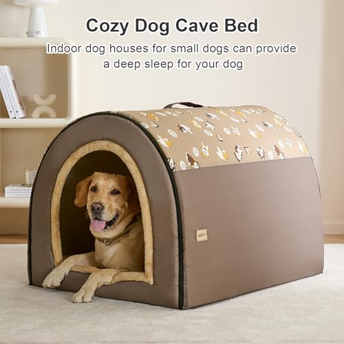 Jiupety 2 in 1 Dog House Indoor, Comfy Cave Bed Covered Dog Bed, Portable House for Large Dogs, 3XL(39"×32"×28"), Up to 90 Lb, Brown - Image 5