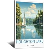 Houghton Lake Michigan Vintage Travel Poster 08x12inch(20x30cm) Canvas Wall Decor, Wall Art Posters Prints Paintings Pictures for Living Room