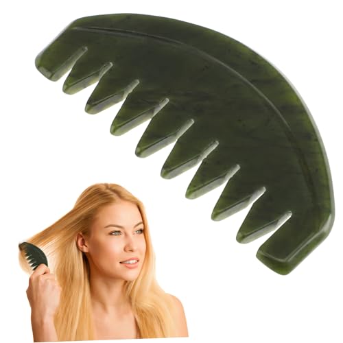 TOKIDNY 1 Pc Peine Portátil De Jade Masajeador De Cuero Cabelludo De Jade Herramienta De Raspado De Masaje Peine De Jade Práctico Plato Rascador Gua Sha Herramientas Green Jade Natural