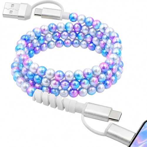 Image of 4-in-1 Beaded Charging Cable, MFi Certified, Works with CarPlay, 3.3FT 60W Fast Charger Cord for iPhone 17 /16 /15 /14 /13 /12 /11, iPad, Samsung, Android and More (Mermaid Glow)