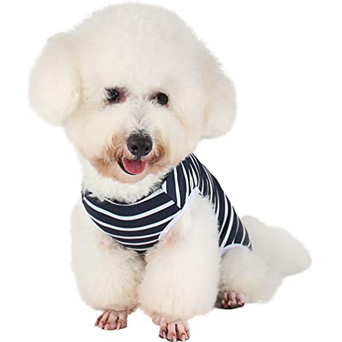 Image of Dog Surgery Suit - Female & Male Spay /Neuter Recovery Onesie, Blue /White, Fits Small /Medium Dogs