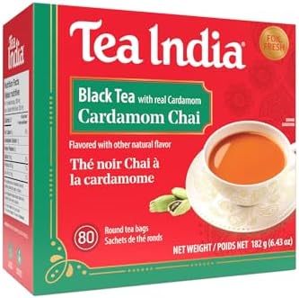 Tea India Premium Red Box Cardamom Chai Tea Flavorful Blend Of Premium Black Tea, Cardamom & Natural Ingredients Traditional Indian Caffeinated Tea 80 Round Teabags