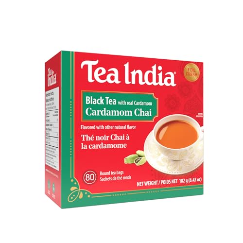 Tea India Premium Red Box Cardamom Chai Tea Flavorful Blend Of Premium Black Tea, Cardamom & Natural Ingredients Traditional Indian Caffeinated Tea 80 Round Teabags