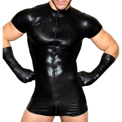Wetlook Männer Latex Overall für Herren in Latex mit Reißverschluss, Kurz-Overall, Wetlook Dessous Männer Jumpsuit Party Clubwear Kunstleder-Bodysuit Unterwäsche Wetlook Männer Latex Overall für Herren in Latex mit Reißverschluss, Kurz-Overall, Wetlook Dessous Männer Jumpsuit Party Clubwear Kunstleder-Bodysuit Unterwäsche