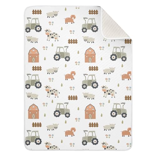 Image of Farm Tractor House and Pets Baby Swaddle Blanket for Boys and Girls, Muslin Baby Receiving Swaddle Blanket, Soft Cotton Nursery Swaddling Blankets for Newborn Toddler Infant
