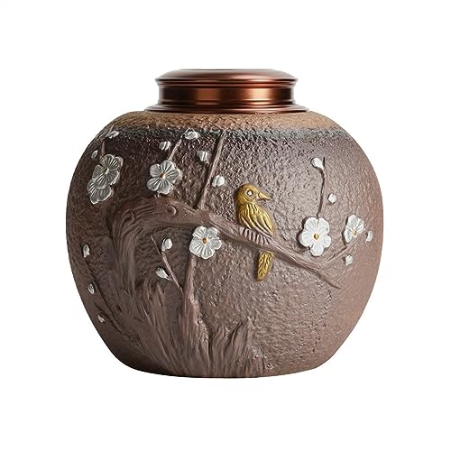 LICONG-2020 Recipiente para té Almacén de té de cerámica Rugosa Vintage, Recipiente Grande for té de Hojas Sueltas, Tarro de Almacenamiento Sellado de Doble Capa de cerámica Lata para té