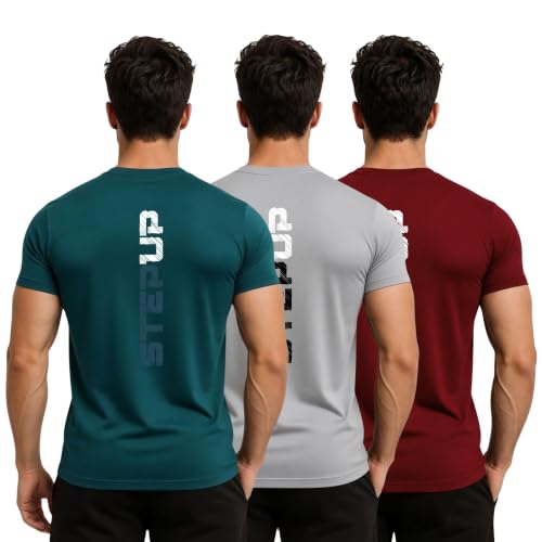 Image of 3Colors Men's Active Polyester T-Shirt | Quick Dry Gym Workout Tee | Stretch Sports Round Neck Running T-Shirt-STEPUP LINE