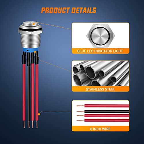 Image of Nilight 16mm 12V Latching Push Button Switch Pre-Wired LED 5 Pack Kit