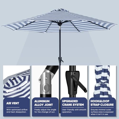 Tempera 9-BLUE WHITE STRIPE 9Ft Patio Market Outdoor Table Umbrella thumb #2