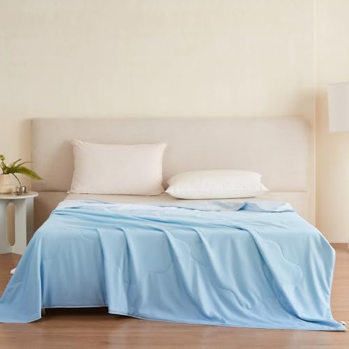 Image of THXSILK Ombre Silk Comforter, 100% Natural Mulberry Silk Filling, Gradient Bed Blanket, All-Season Machine Washable, Luxury Decorative Comforter for Bedroom /Home(Ocean Blue, 90 inchx90 inch)