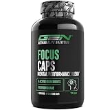 Focus Caps - 120 Kapseln - Mental Performance Blend mit L-Theanin, Grüntee, Guarana, Citrus Aurantium Extrakt Koffein, D-Glucuronolactone - Hochdosiert, vegan