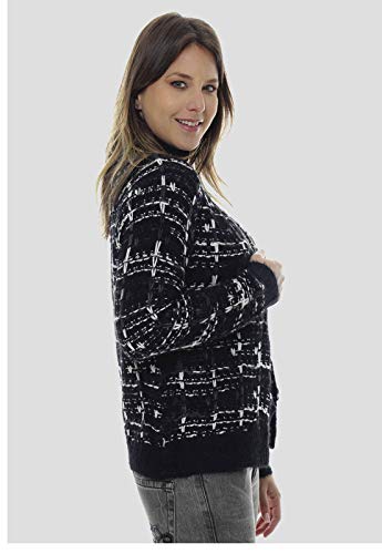 Casaco Aberto Xadrez Preto e Branco Sob com Lurex Preto