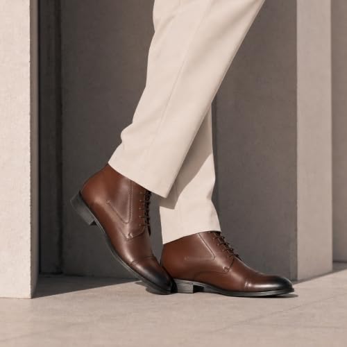 Image of Holy dove Mens Dress Boots Leather Oxford Chukka Boots | Hi-Poly insole,non-slip rubber outsole, business formal, ankle-high chukka Oxford style