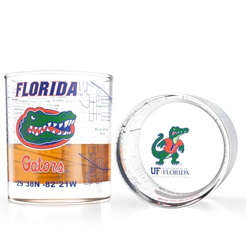 Image of Greenline Goods - University of Florida Gators College Whiskey Glasses (Set of 2), 10 oz - Full-Color Logo + Campus Map