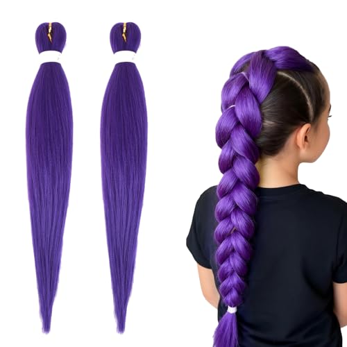 2 Stück Lila Haar zum Flechten 26-Zoll-lange Violette Flechthaarsträhnen Lange Perücke Perückenhaar-Zöpfe-Extensions für Kinder Bühne Partys Karnevalsdekorationen Cosplay