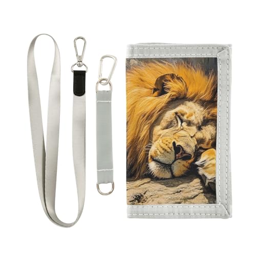 FOLIOSA Kids Wallet for Boys Girls Sleeping Lion Print Youth Wallet with Zipper Pocket Card Holders, Novelty Wallet 4.9×2.9 in