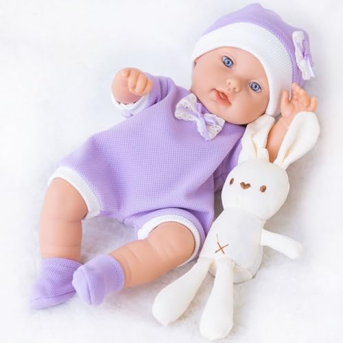 Bébé réaliste 30 cm lavable avec corps complet en silicone et doudou lapin