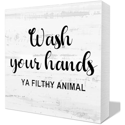 Simimi art Wash Your Hands YA Filthy Animal - Rustic Bathroom Quote Wooden Box Wooden Blocks Suitable for Bathroom Toilet Shelf Table Decor Cover