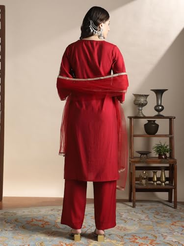 Image of Globus Women Kurta Set (GS578843 Maroon S)