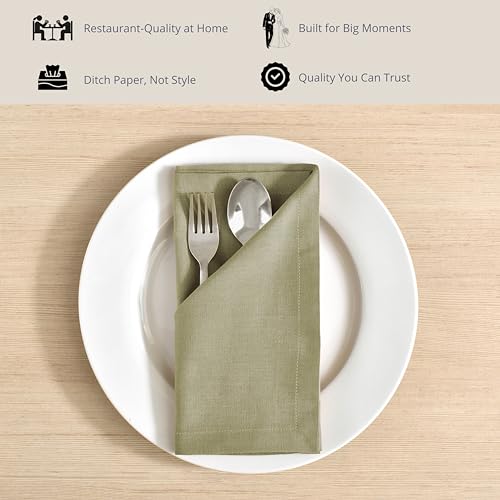 Image of FINGERCRAFT Table Napkins 18x18 Inches Set of 12 Cotton Linen Blend Fabric Dinner Cloth Napkins Washable and Reusable, Good Absorbency for Home, Parties, Hotels (Sage Green)