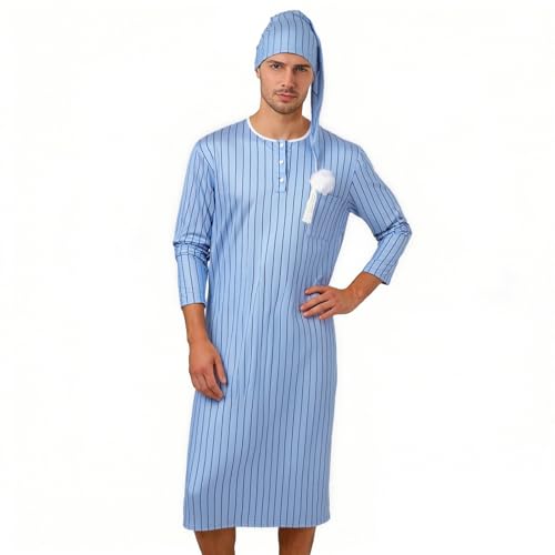 Pijama cómodo tipo camisón de rayas para hombre con bata larga suave 1