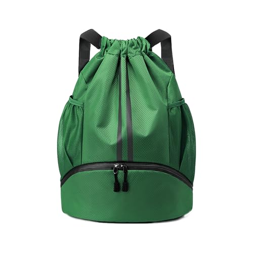 Image of JELUTAR Drawstring Backpack Gym Bag with Shoes Pocket, Dark Green | Water-Resistant String Backpack for Soccer, Basketball, Swim, Beach Cinch for Women Men, 18 L Large Capacity, Wet Pocket