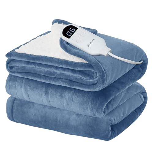 Image of Bedsure Electric Blanket Twin - Soft Flannel Heated Blanket Twin Size, Fast Heating with 6 Time Settings (Up to 10H) & 6 Heat Settings, Warm Gifts for Grandma (62x84 inches, Blue)