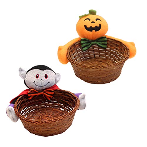 Cabilock Cesta de doces de Halloween com 2 peças, acessório decorativo criativo, cesta de bambu para