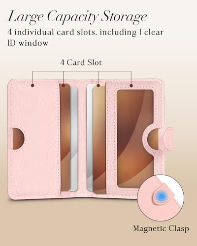 Image of Shorogyt for Magnetic Phone Wallet Compatible with Magsafe Card Holder - Luxury Slim Leather Mag Wallets for Women Fit 4 Cards, for iPhone 17 /16 /15 /14 /13 /12 Series for Apple RFID Magnet, Lyc PK