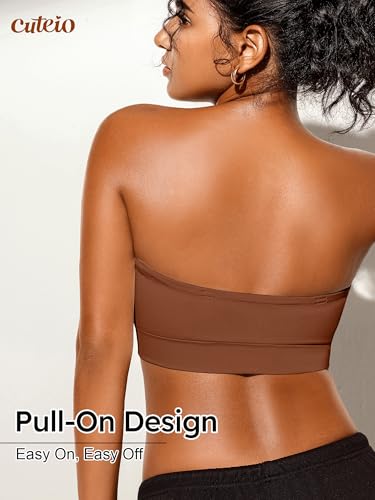 Image of Strapless Bras for Women, S-XL, Non-Slip Silicone Padded Bandeau Bra with Free Clear Strap, Wireless Tube Top Bralette