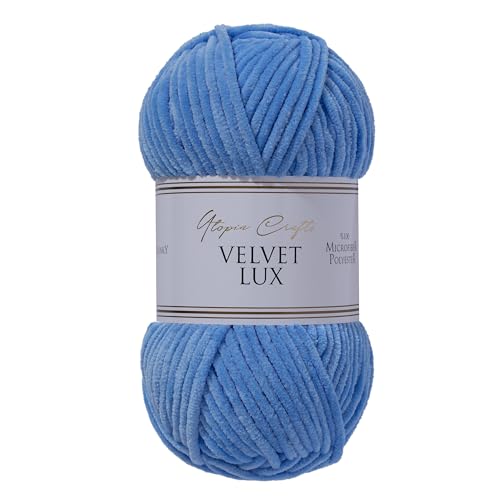 Utopia Crafts Velvet Lux Chenille-Garn, superweich, grob, zum Stricken und Häkeln, 100 g – 110 m, Himmelblau