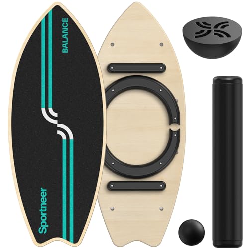 Sportneer Surfin Balance Board per adulti 8 in 1 – Balance board in legno per allenamento del core, surf, sci e riabilitazione – Sicura, antiscivolo, 200 kg