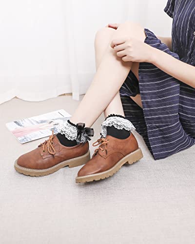 Image of Women Ruffle Socks, Double Layer Lace Butterfly Cute Frilly Girl Princess Cotton Ankle Socks