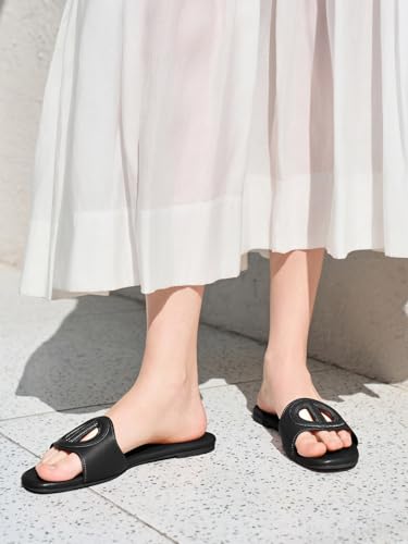 Coutgo Womens Dressy Flat Sandals Open Toe Slip on Leather Summer Beach Slide Sandals3