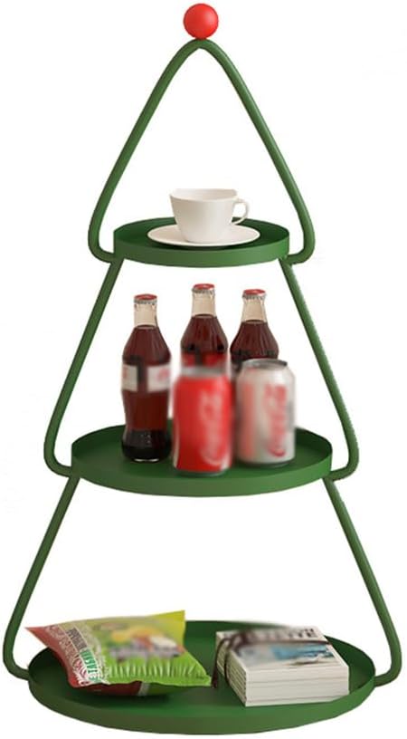 ZYFAB 3-Tier Christmas Tree Display Stand, Green Metal Serving Tower with Red Star Topper Decorative Storage Shelf for Drinks and Snacks,B