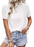 Dokotoo Summer Tops for Women 2025 Short Sleeve Pullover Sweaters Dressy Casual Trendy Solid Color Crochet Shirts Womens Fashion Loose Fit Crewneck Knit Spring Blouses Top White Small