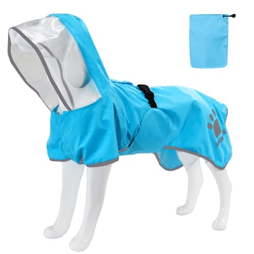 MAMORE 犬用レインコート かっぱ ポンチョ 防水 撥水 通気 軽量 ドッグ ジャケット ペット雨具 小型犬 中型犬 大型犬 脱着簡単 反射 調整 収納可 メッシュ裏 リード穴 (ブルー, L)