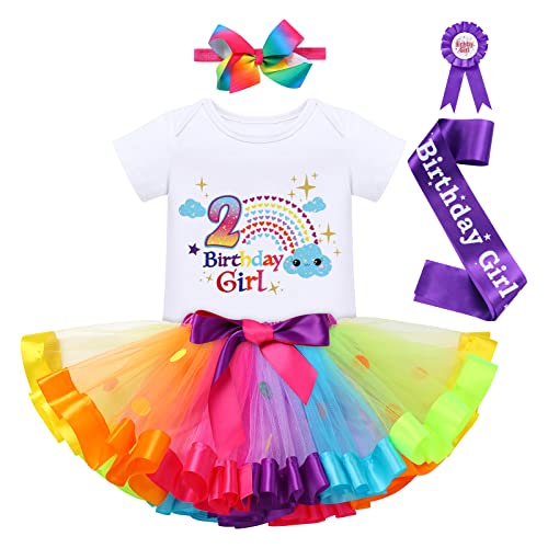 IBTOM CASTLE Baby Girl Unicorn 1st 2nd 3rd Birthday Tutu Rainbow Cake Smash Skirt Set Princess Romper Headband Photo Shoot