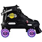 JianJud Rollschuhschuhe Für Damen Und Herren Klassische PU-Leder High-Top-Doppelreihige Rollschuhe Für Anfänger, Professionelle Indoor Outdoor Vierrädrige Glänzende Rollschuhe Für Mädchen Unisex B,45