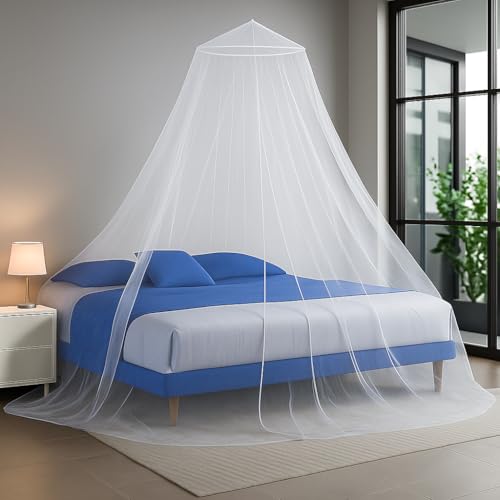Image of Polyester Hanging Round Mosquito Net for Double Bed, King Size Bed (White)