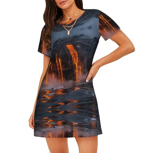 Chemise de nuit ample Kilauea imprimé volcan pour des soirées cocooning confortables