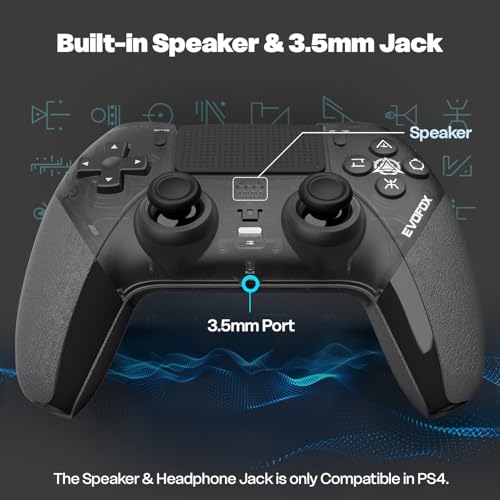 Image of EvoFox Play 2 PS4 Controller & PS5 (PS4 Games only), Playstation 4 Controller Bluetooth & Wired with HallSense Magnetic Joysticks & Triggers, 1000Hz Polling, Touchpad, Built-in Speaker & 3.5mm Jack